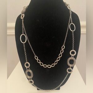 Silver double strand necklace. 34 inches